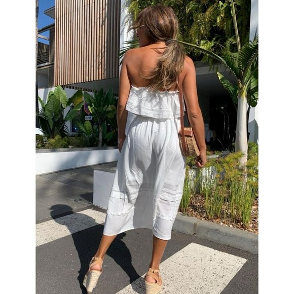 White Strapless Frill Detail Midi Dress - Picture 6 of 11